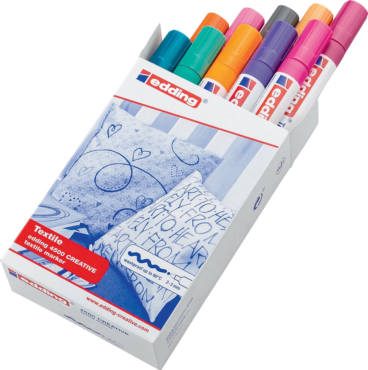 Edding textielstift 4500, set van 10 stuks in geassorteerde trendy kleuren Edding textielstift 4500, set van 10 stuks in geassorteerde trendy kleuren