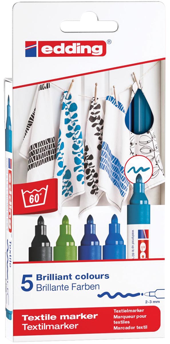 Edding textielstift 4500, set van 5 stuks in geassorteerde koele kleuren