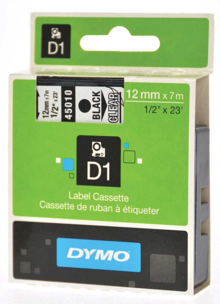 Dymo D1 tape 12 mm, zwart op transparant