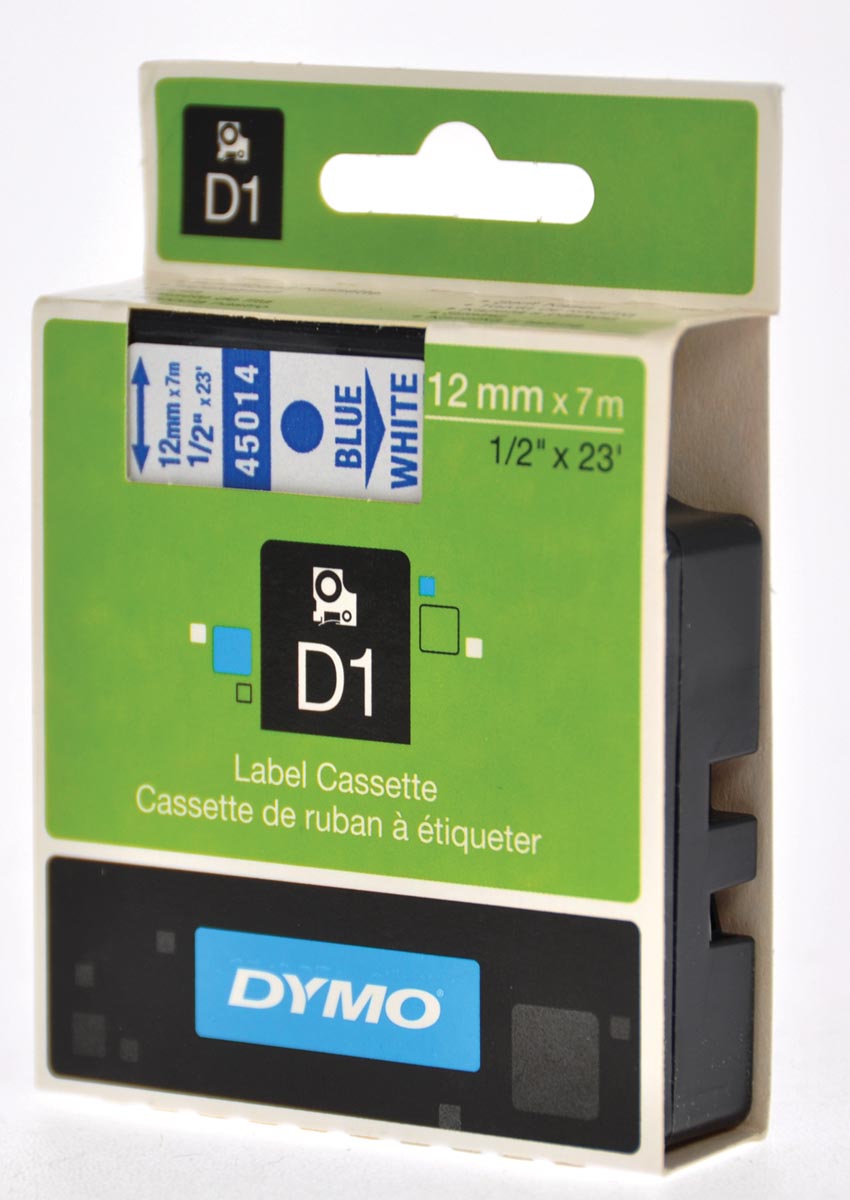 Dymo D1 tape 12 mm, blauw op wit