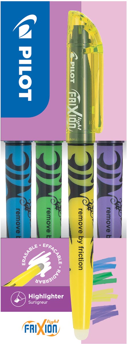 Pilot FriXion Light markeerstift, doos van 4 stuks: geel, violet, groen, blauw afbeelding