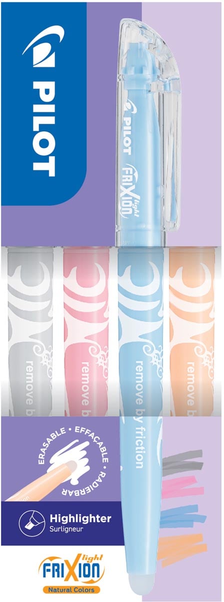Pilot FriXion Light markeerstift Natural, doos van 4 stuks: grijs, koraal, hemelsblauw, lichtoranje afbeelding