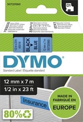 Dymo D1 tape 12 mm, zwart op blauw