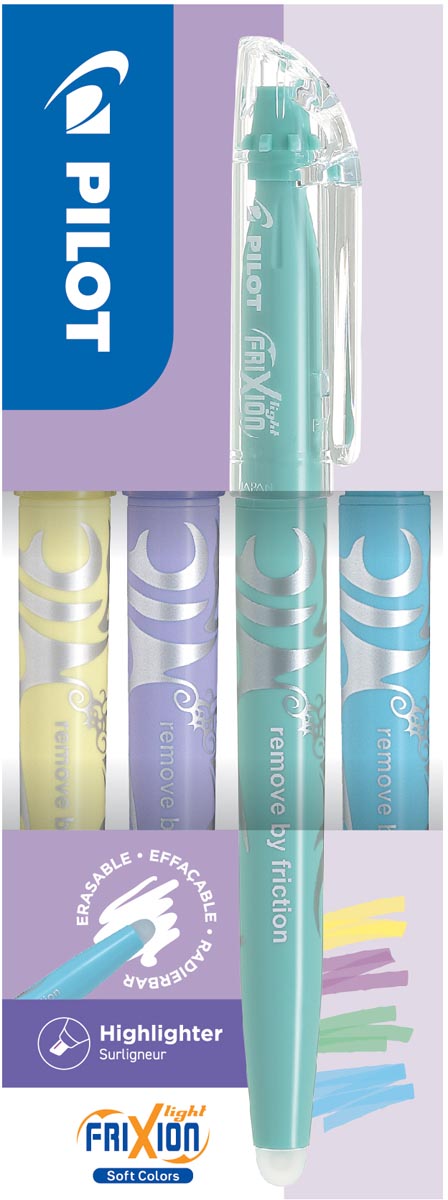 Pilot FriXion Light markeerstift Soft, doos van 4 stuks: geel, violet, groen, blauw afbeelding