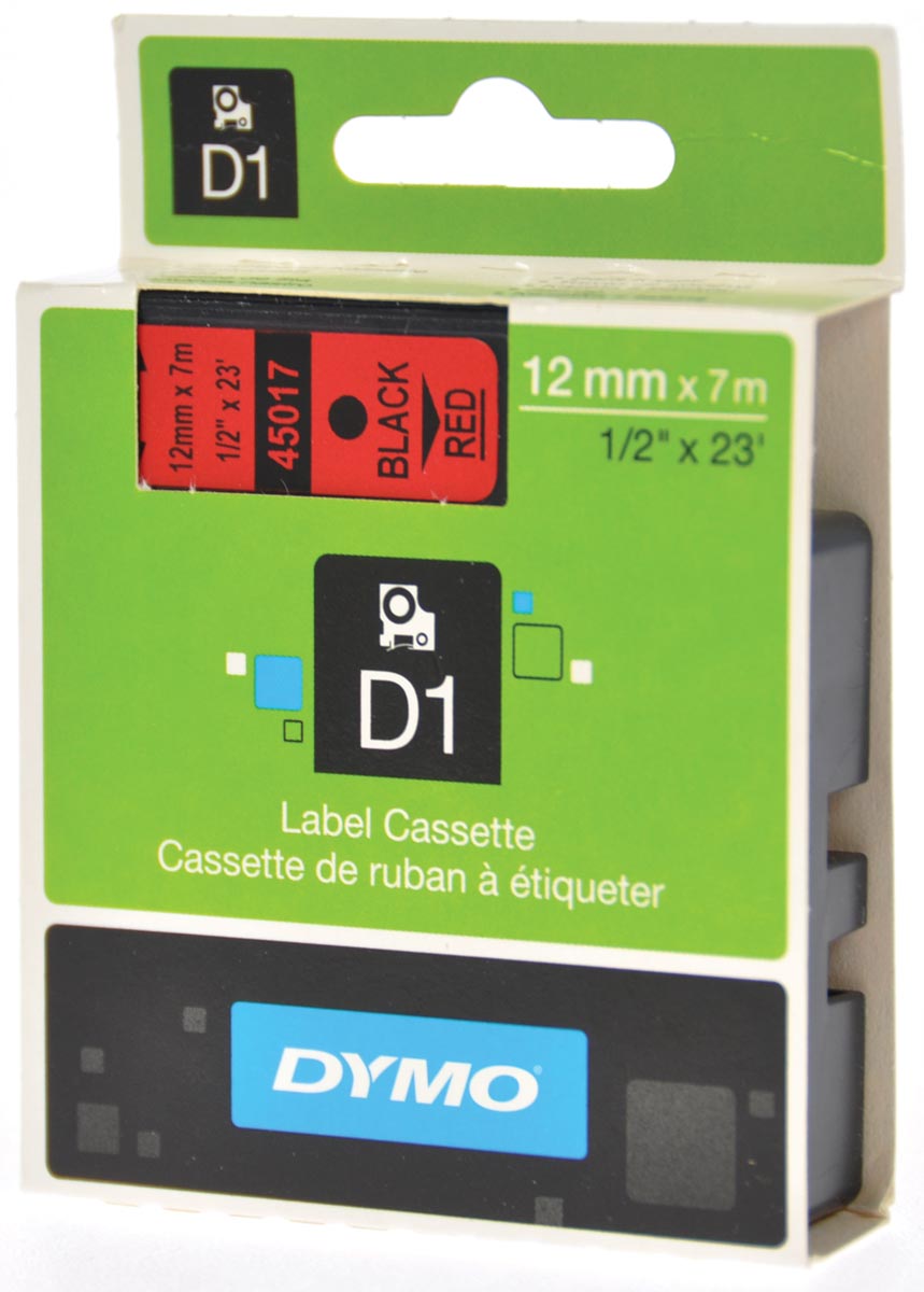 Dymo D1 tape 12 mm, zwart op rood