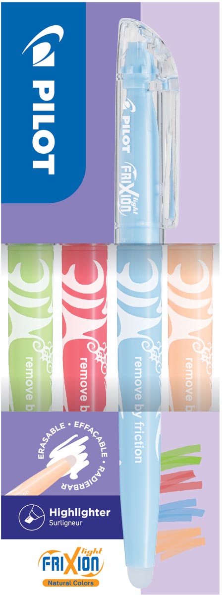 Pilot FriXion Light markeerstift Natural, doos van 4 stuks: lichtgroen, rood, hemelsblauw, lichtoranje afbeelding