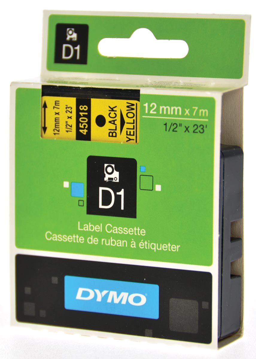 Dymo D1 tape 12 mm, zwart op geel