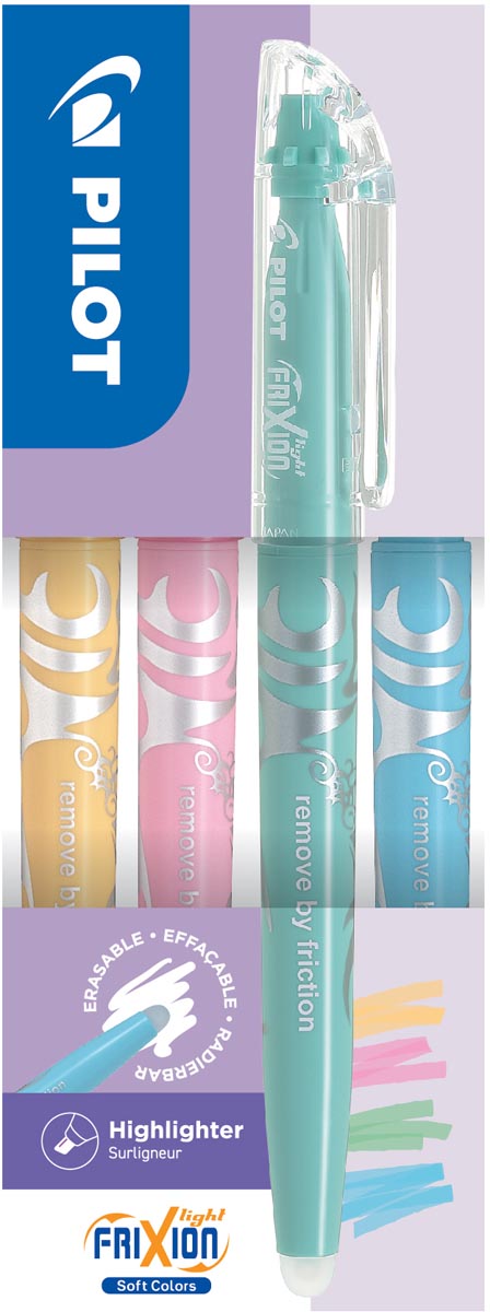 Pilot FriXion Light markeerstift Soft, doos van 4 stuks: roze, oranje, groen, blauw afbeelding