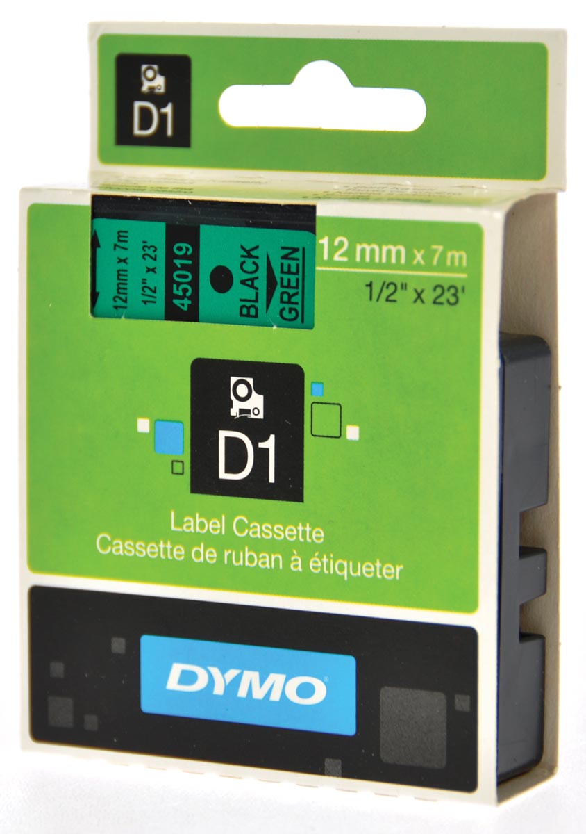Dymo D1 tape 12 mm, zwart op groen