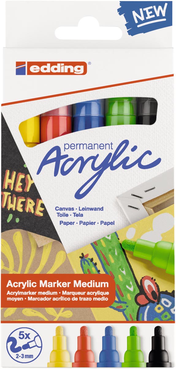 Edding Acrylmarker medium, assortiment set van 5 stuks, basis