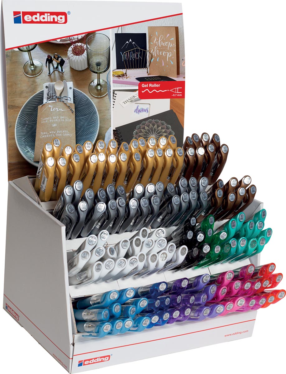 Edding Crystaljelly gelroller e-2185 display met 145 stuks in geassorteerde kleuren Edding Crystaljelly gelroller e-2185 display met 145 stuks in geassorteerde kleuren