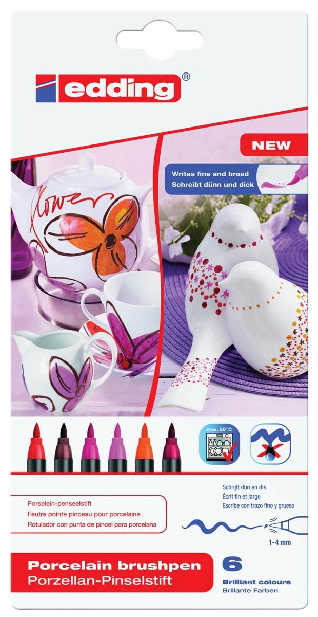 Edding porselein-penseelstift e-4200 warm set van 6 afbeelding