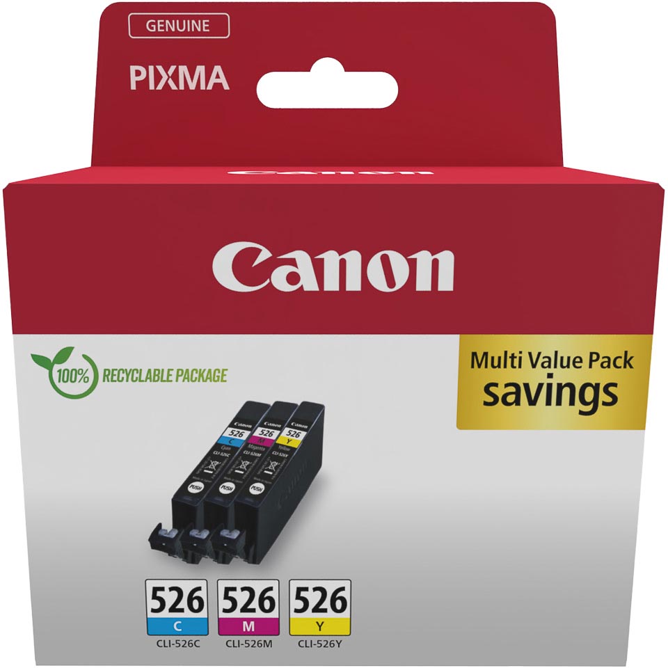 Canon inktcartridge CLI-526, 3 x 9 ml, OEM 4540B019, 3 kleuren afbeelding