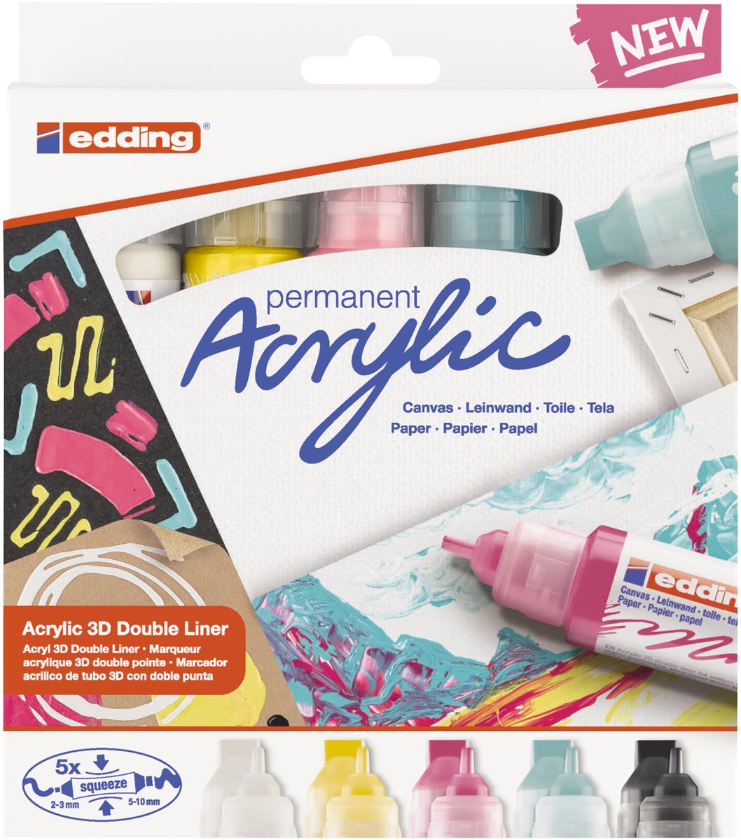 Edding 3D Acrylmarker double liner, assortiment set van 5 stuks, basis