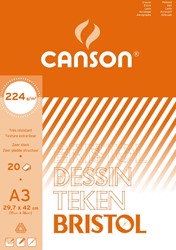 Canson tekenpapier Bristol, 224 g, ft 29,7 x 42 cm, A3, blok van 20 vel