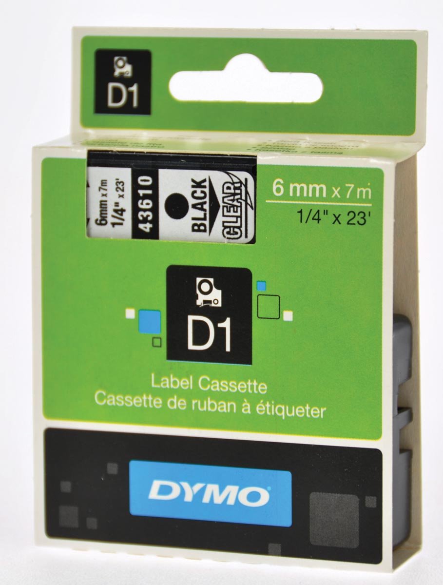 Dymo D1 tape 19 mm, zwart op transparant