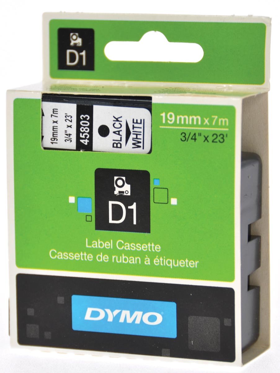 Dymo D1 tape 19 mm, zwart op wit