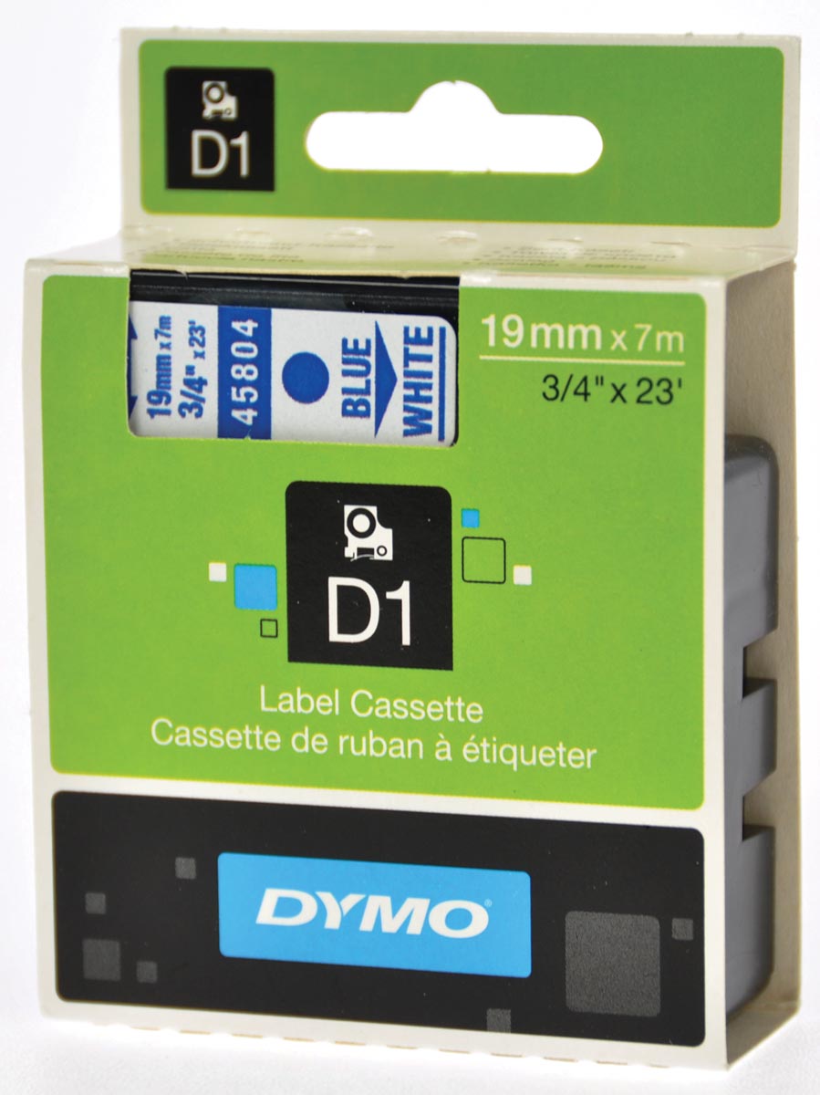 Dymo D1 tape 19 mm, blauw op wit