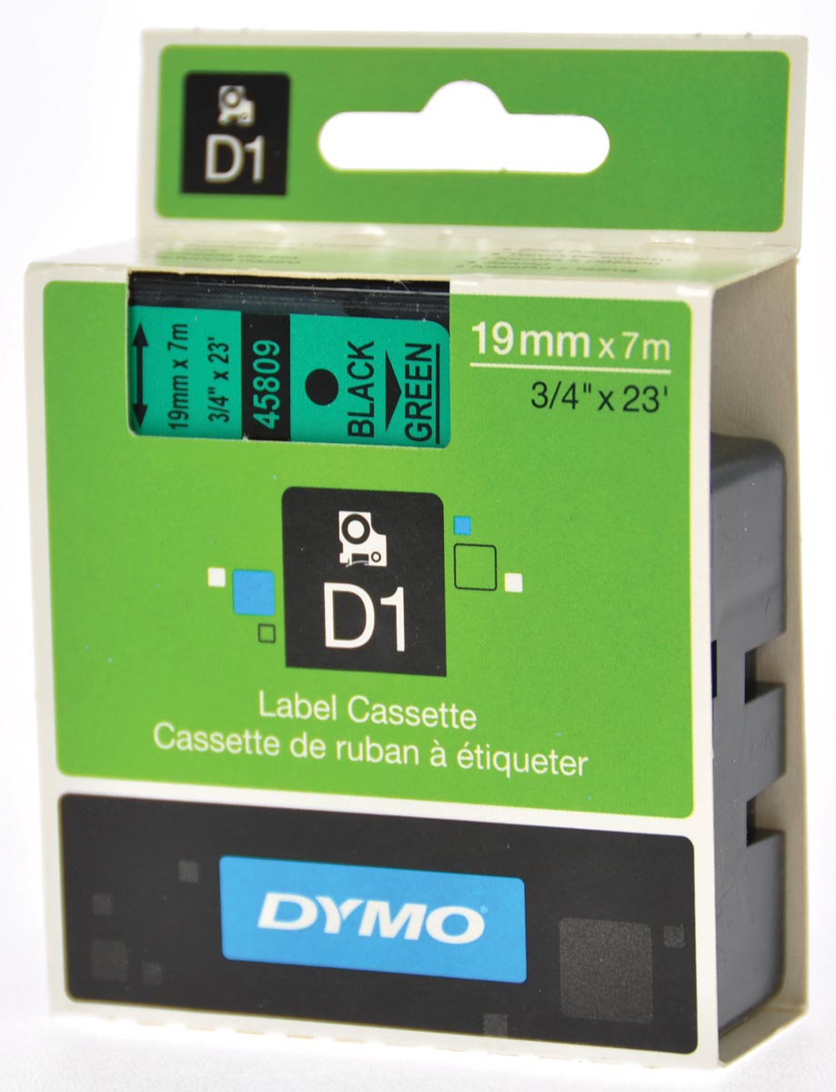 Dymo D1 tape 19 mm, zwart op groen