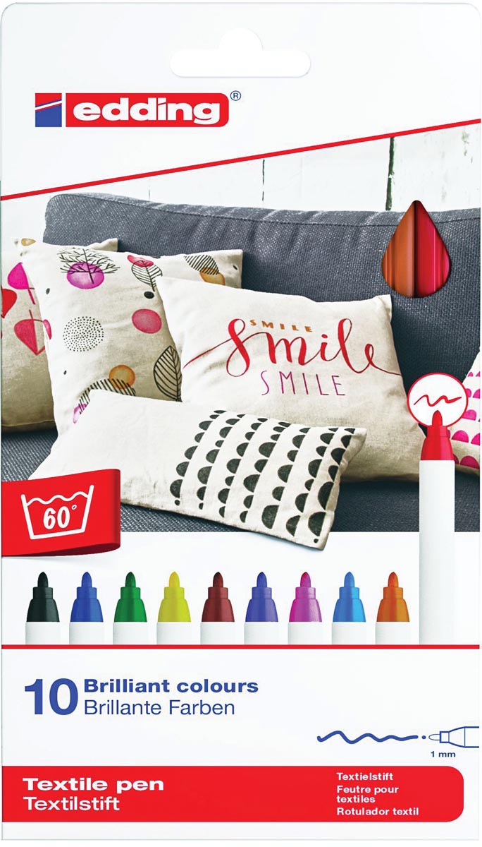 Edding textielpen 4600, set van 10 stuks in geassorteerde kleuren afbeelding