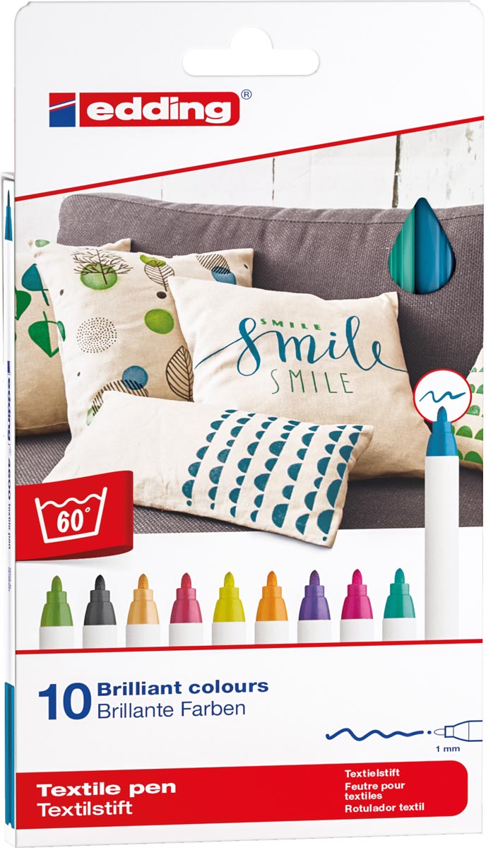 Edding textielpen 4600, set van 10 stuks in geassorteerde kleuren