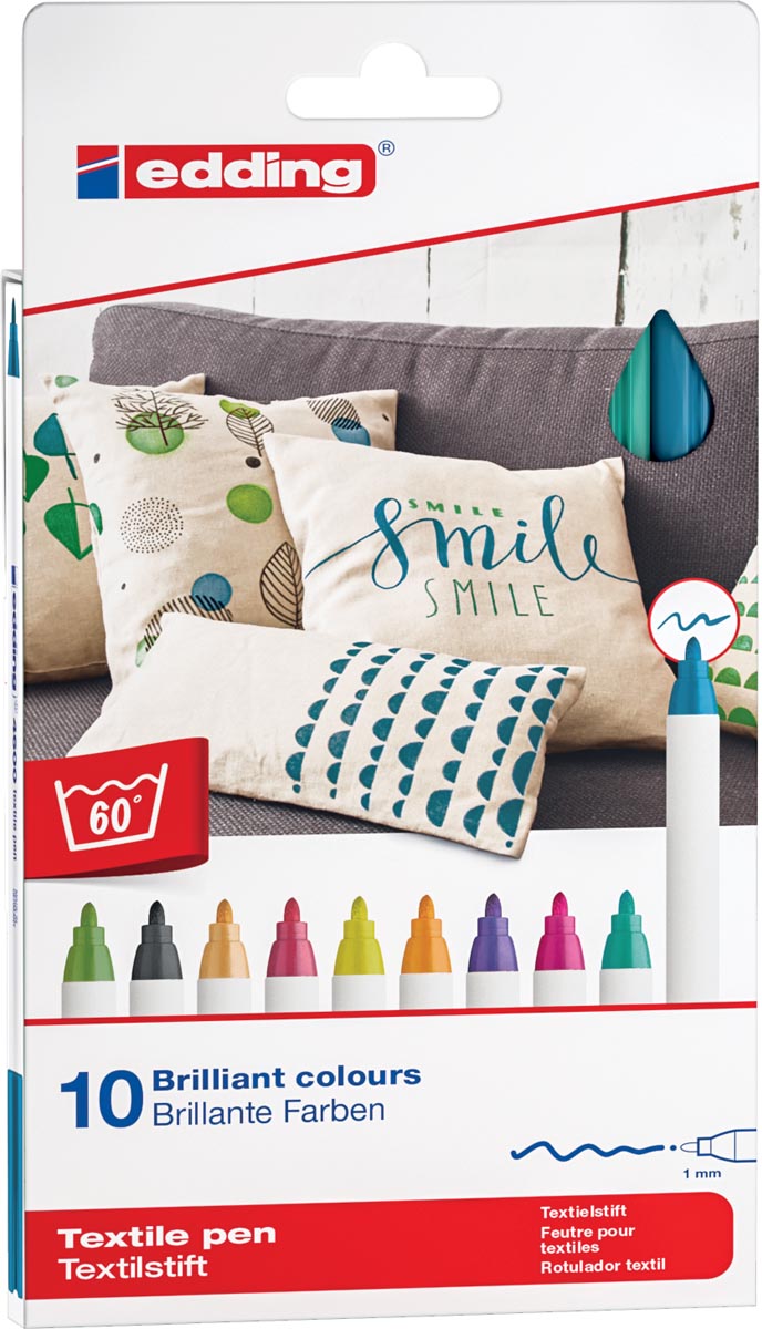 Edding textielstift 4600, doos met 10 stuks in geassorteerde kleuren