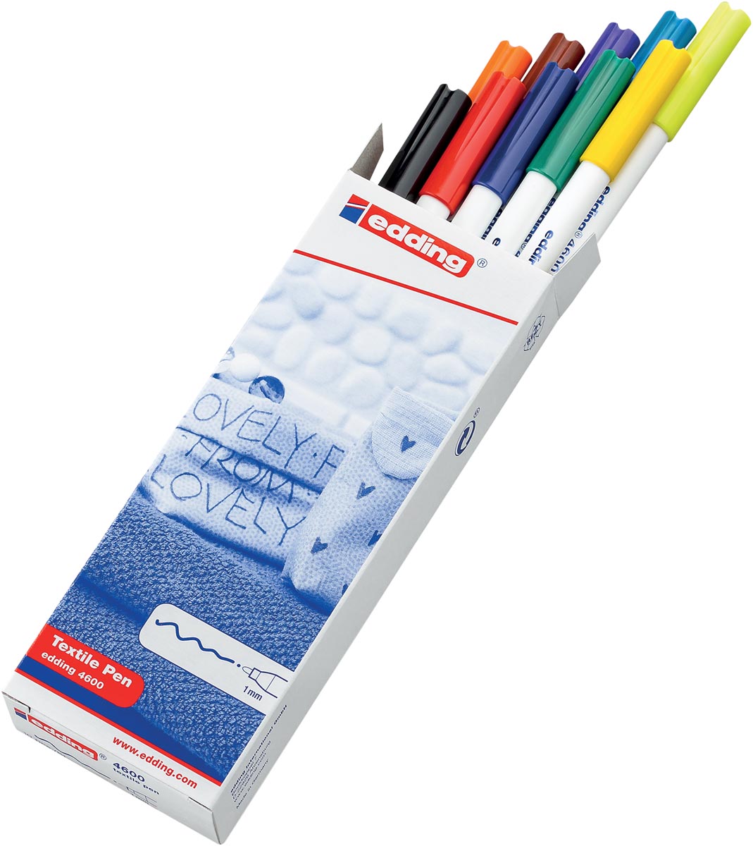 Edding textielstift 4600, doos met 10 stuks in basis kleuren afbeelding