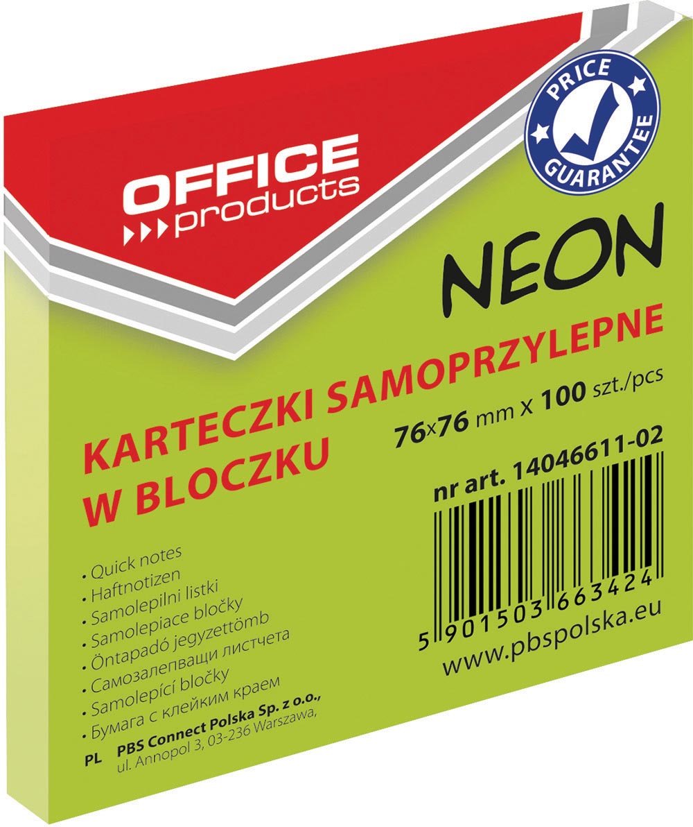 Office Products memoblok Neon, ft 76 x 76 mm, 100 vel, neongroen