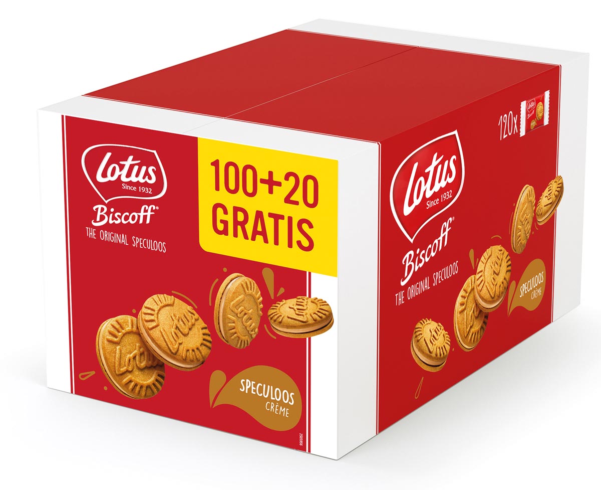Lotus Biscoff gevulde speculoos, doos van 120 stuks (100 + 2 gratis) Lotus Biscoff gevulde speculoos, doos van 120 stuks (100 + 2 gratis)