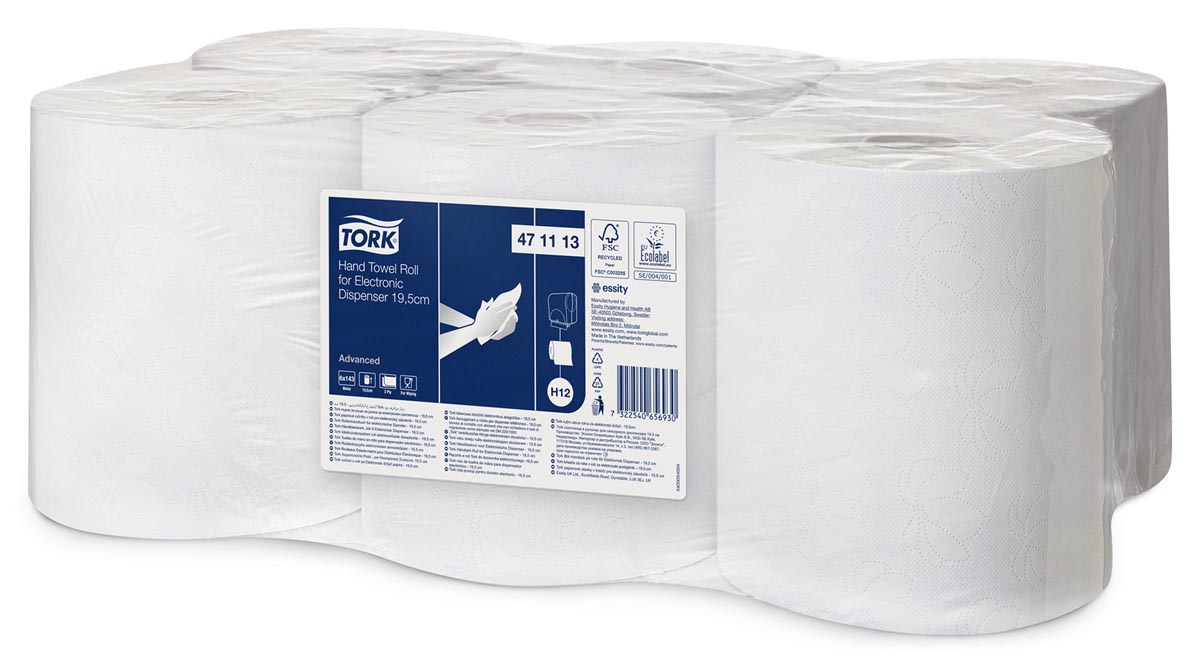 Tork handdoekrol Advanced H12 voor e-dispenser 19,5 cm, 2-laags Tork handdoekrol Advanced H12 voor e-dispenser 19,5 cm, 2-laags