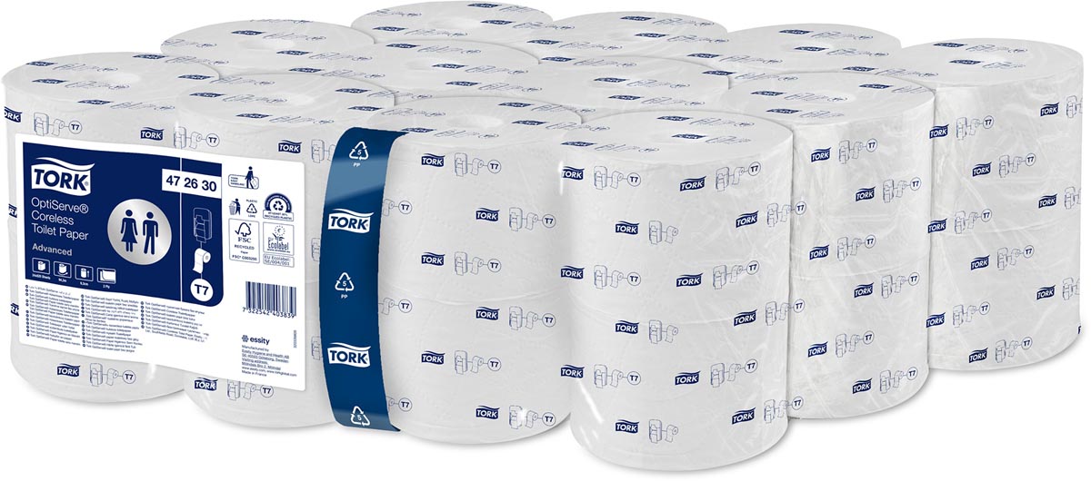 Tork papier toilette Optiserve Coreless, 2-laags, 820 vellen, systeem T7, wit, pak van 24 rollen afbeelding