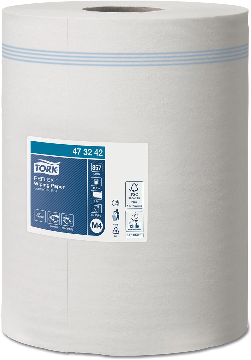 Tork Reflex Wiping poetspapier, centerfeed, 1-laags, systeem M4, pak van 6 rollen Tork Reflex Wiping poetspapier, centerfeed, 1-laags, systeem M4, pak van 6 rollen