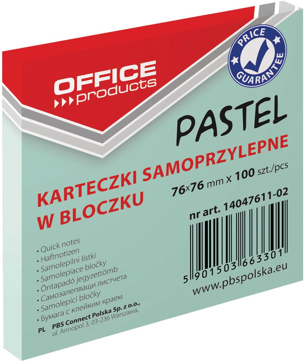 OFFICE products memoblok Pastel, 76 x 76 mm, 100 vel, pastelgroen