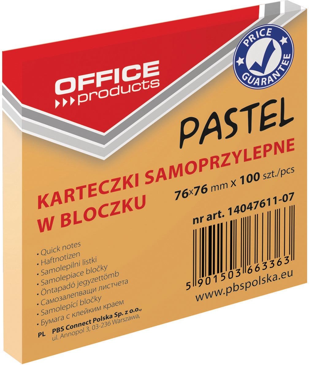 Office Products memoblok Pastel, ft 76 x 76 mm, 100 vel, pasteloranje