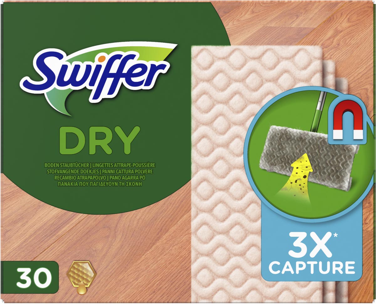 Swiffer Dry navulling, doekjes met bijenwas voor parket, pak van 30 stuks afbeelding