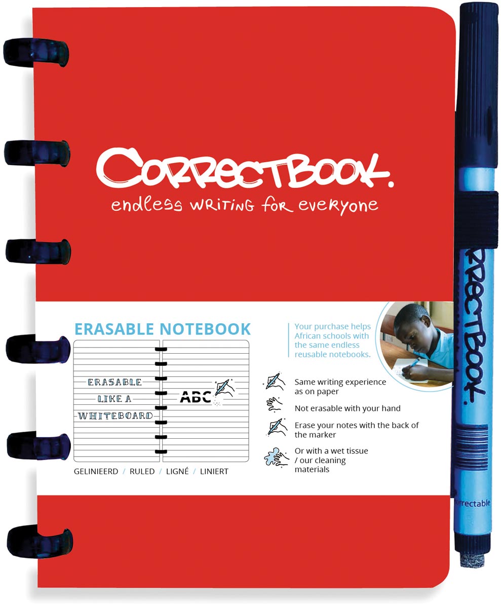 Correctbook A6 Original uitwisbaar / herbruikbaar notitieboek, gelijnd, Horizon Red (rood)