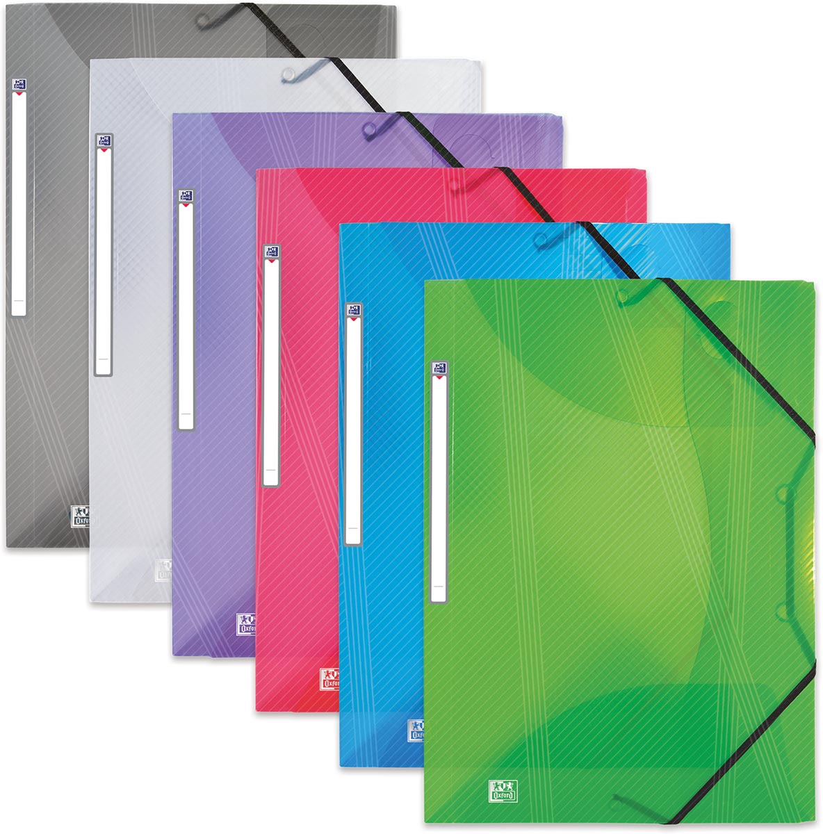 OXFORD Hawaï elastomap met 3 kleppen en elastieken, formaat A4, uit PP, geassorteerde transparante kleure