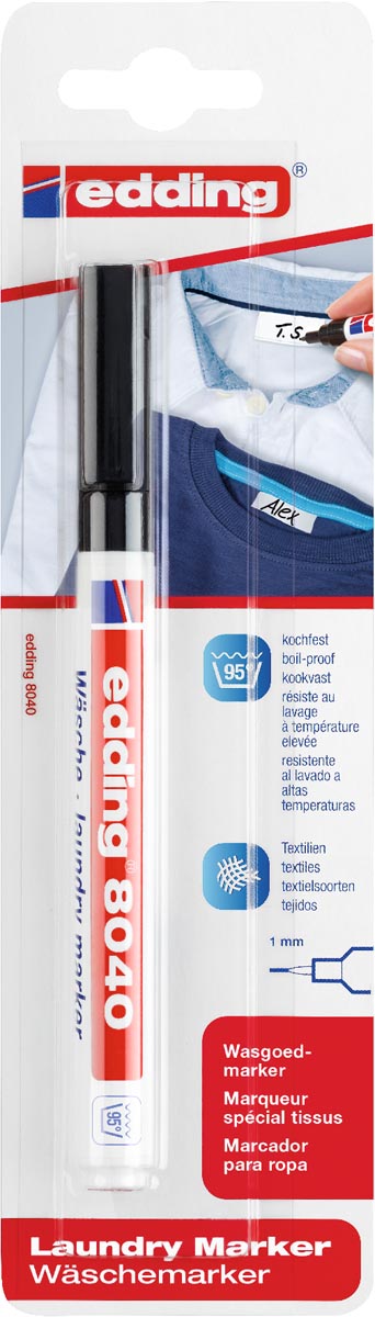Edding wasgoedmarker e-8040/1 zwart, op blister afbeelding