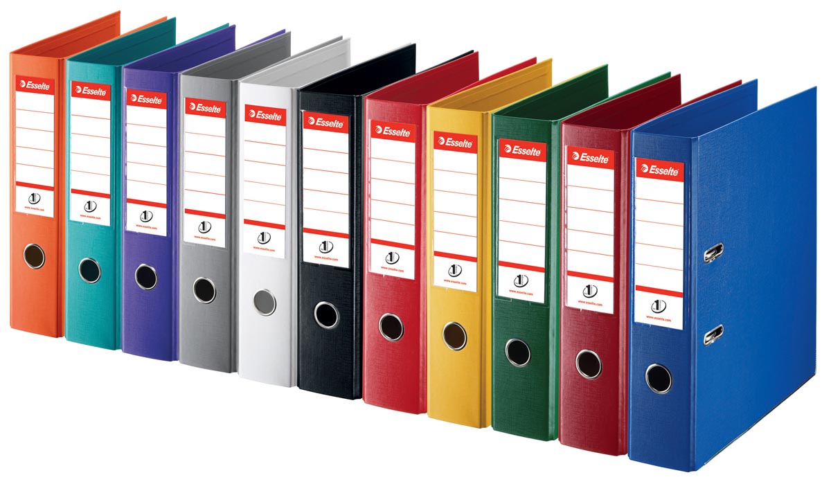 Esselte ordner,Power N°1 geassorteerde kleuren 2 x rood, groen, blauw, wit en zwart, rug van 5 cm