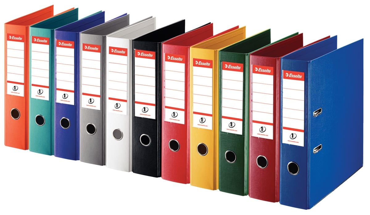 Esselte ordner Power N°1 geassorteerde kleuren 2 x rood, groen, blauw, wit en zwart, rug van 7,5 cm
