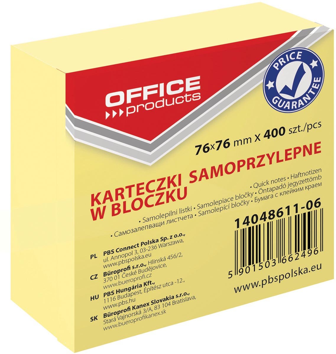 Office Products memoblok, ft 76 x 76 mm, 400 vel, geel