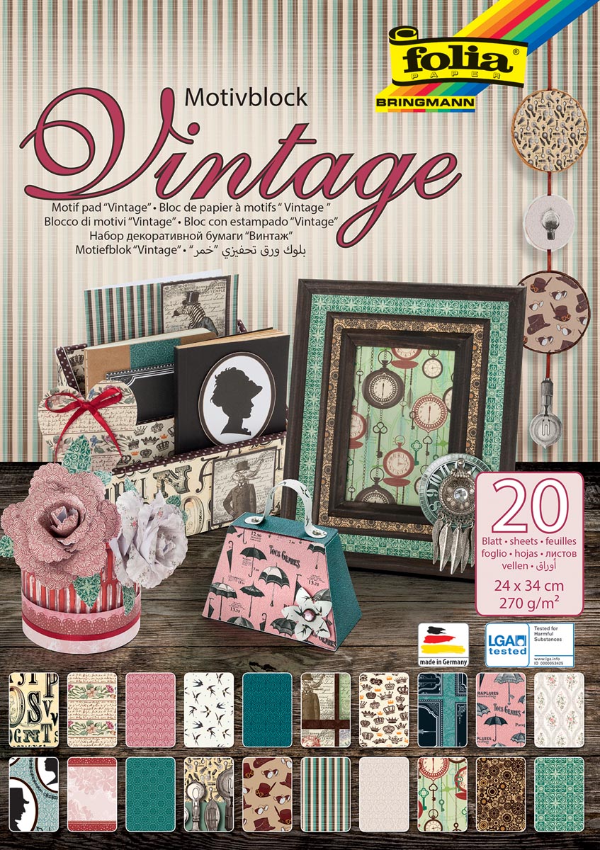 Folia motiefpapier Vintage II, 270 g, ft 24 x 34 cm, blok van 20 vel afbeelding
