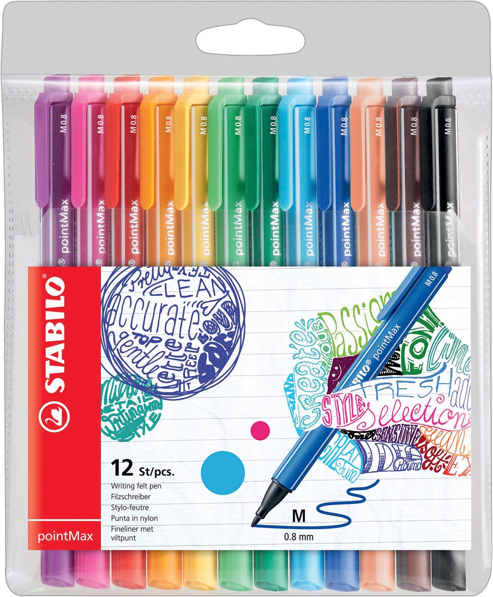 STABILO pointMax schrijfstift, 0,8 mm, etui van 12 stuks in geassorteerde kleuren afbeelding