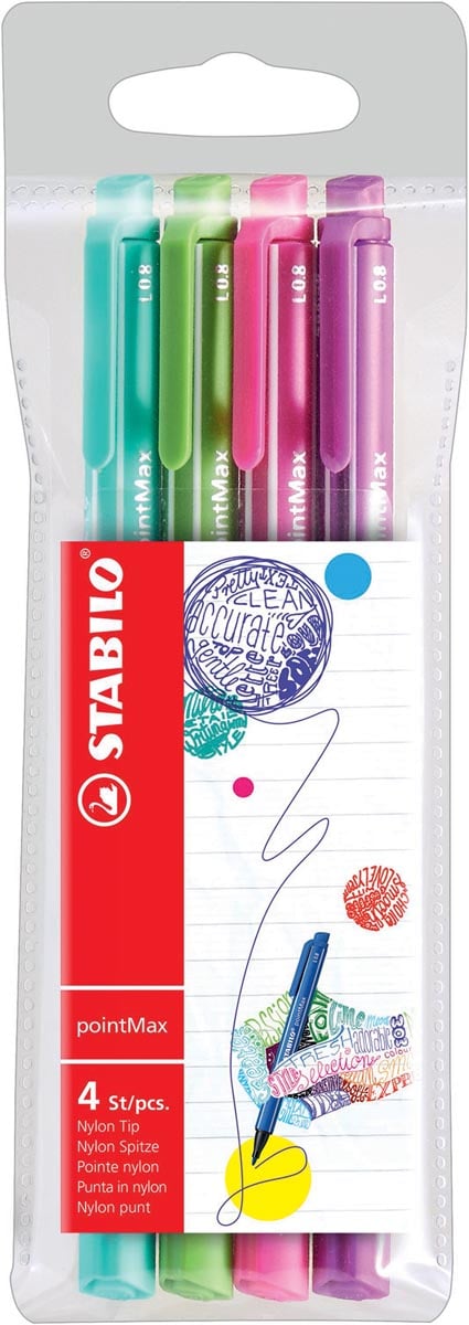 STABILO pointMax schrijfstift, 0,8 mm, etui van 4 stuks in geassorteerd fun kleuren afbeelding