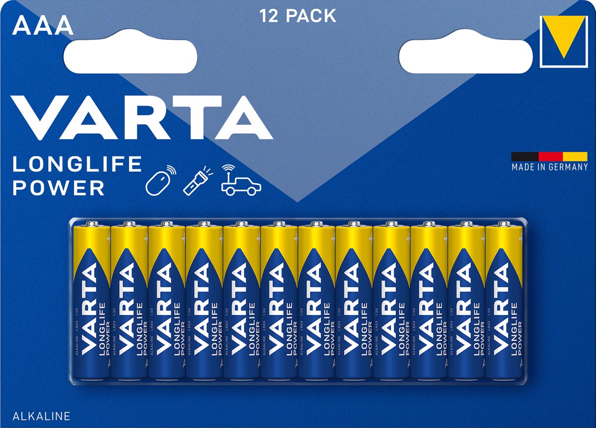 Varta batterij Longlife Power AAA, blister van 12 stuks Varta batterij Longlife Power AAA, blister van 12 stuks
