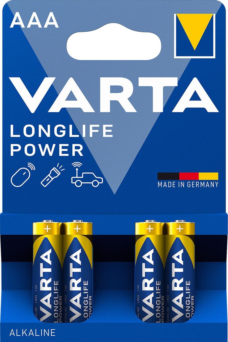 Varta batterij Longlife Power AAA, blister van 4 stuks Varta batterij Longlife Power AAA, blister van 4 stuks