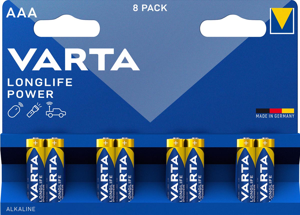 Varta batterij Longlife Power AAA, blister van 8 stuks Varta batterij Longlife Power AAA, blister van 8 stuks