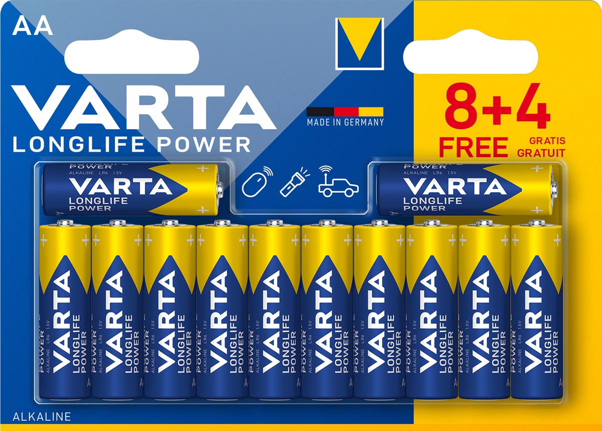 Varta batterij Longlife Power AA, blister van 8 + 4 afbeelding