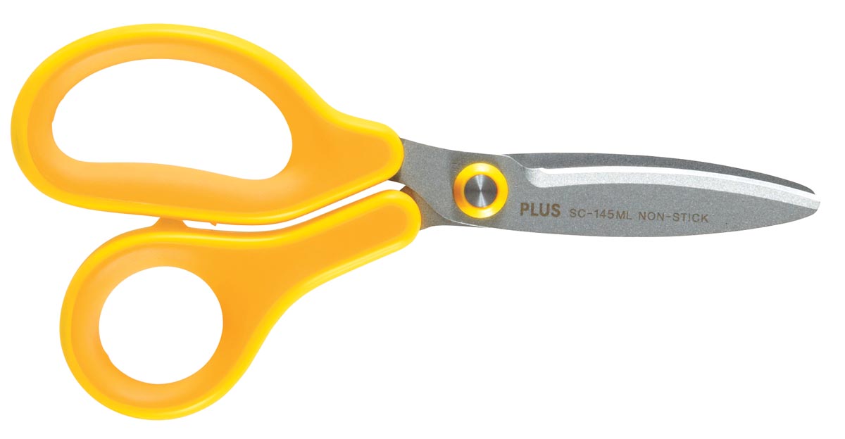 Plus FitCut Curve KIDS schaar voor linkshandigen, fluorine bladen, 14,5 cm, geel, op blister