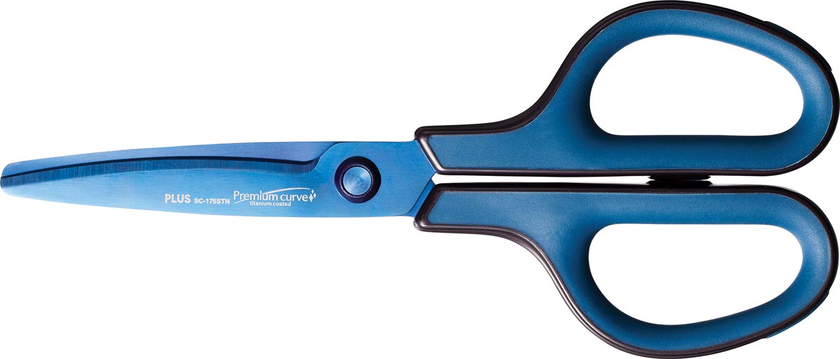 Plus FitCut Curve PREMIUM schaar, 17,5 cm, titanium bladen, blauw, op blister afbeelding